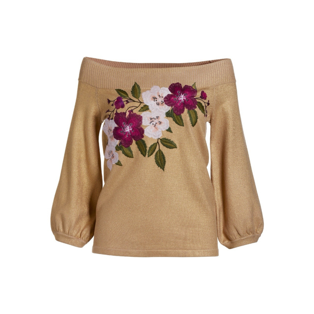 boston proper Floral Embroidered Slouchy Sweater Large